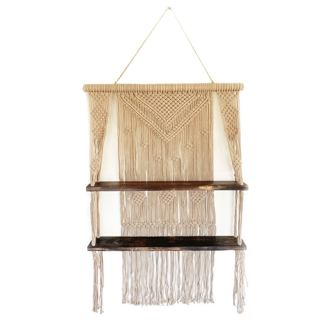 Macrame Hanging Shelf - Brown Wood, Brown Rope, 150 cm – view 8