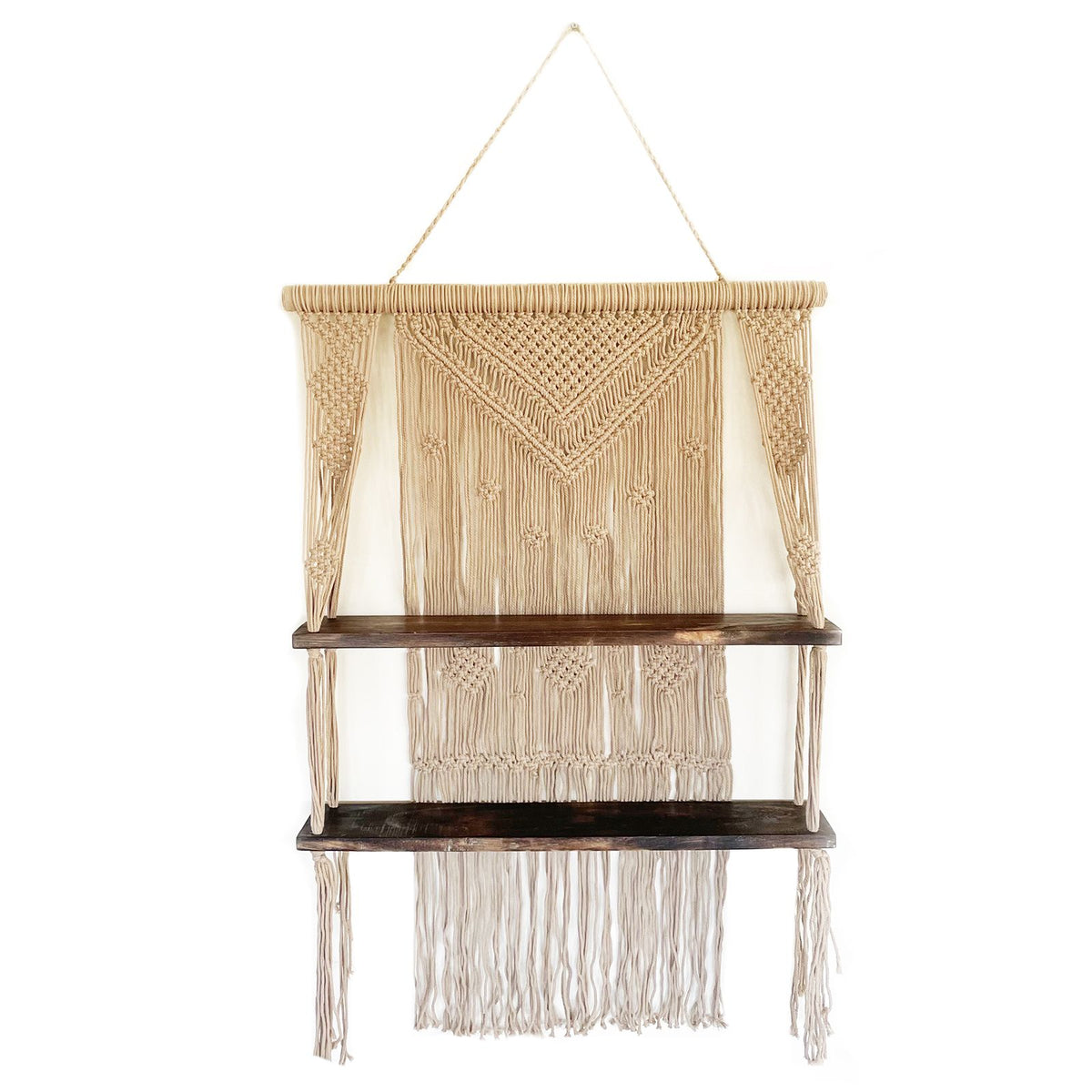 Macrame Hanging Shelf - Brown Wood, Brown Rope, 150 cm – view 8