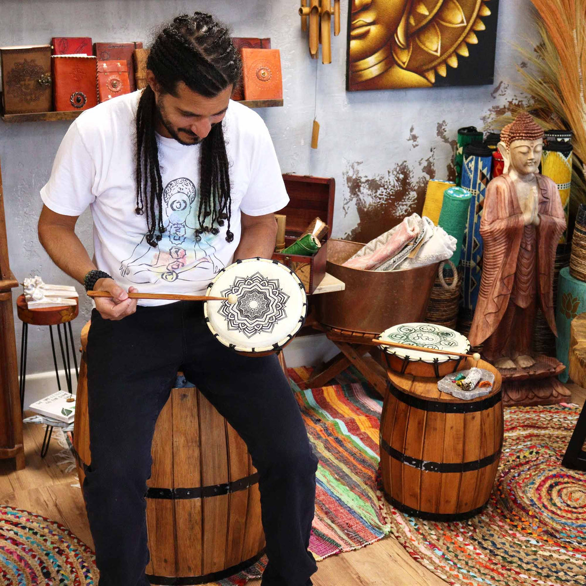 Mandala Shamanic Drum with Beater - 20cm – view 2