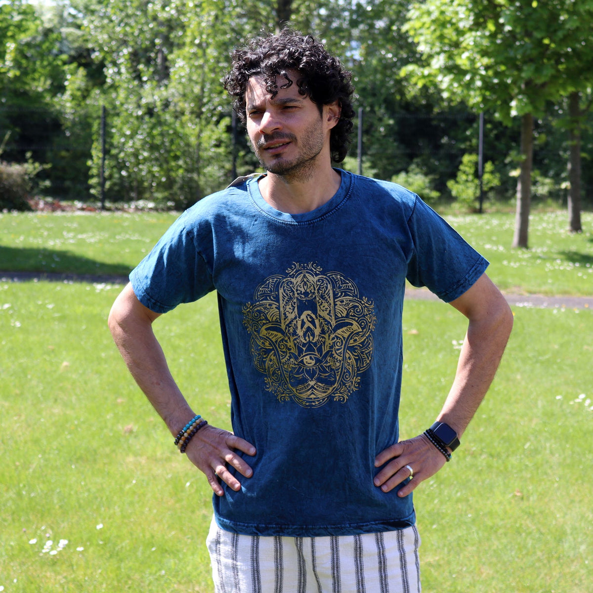 Nomad Sari Stonewashed T-Shirt - Hamsa - Blue - Medium – view 6