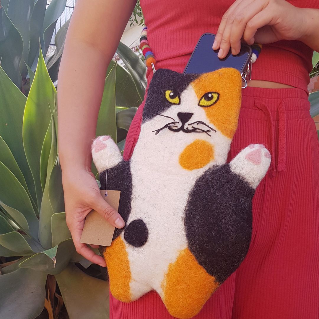 Whitney the Flat Cat Felted Bag - 34x23cm
