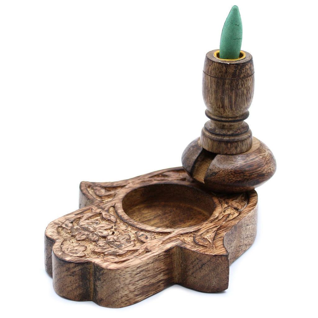 Small Mango Wood Backflow Burner - Hamsa – view 2
