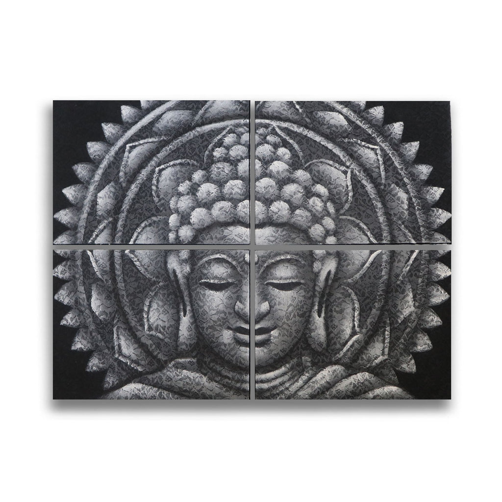 Grey Buddha Mandala Brocade, Set of 4 - 30 x 40cm