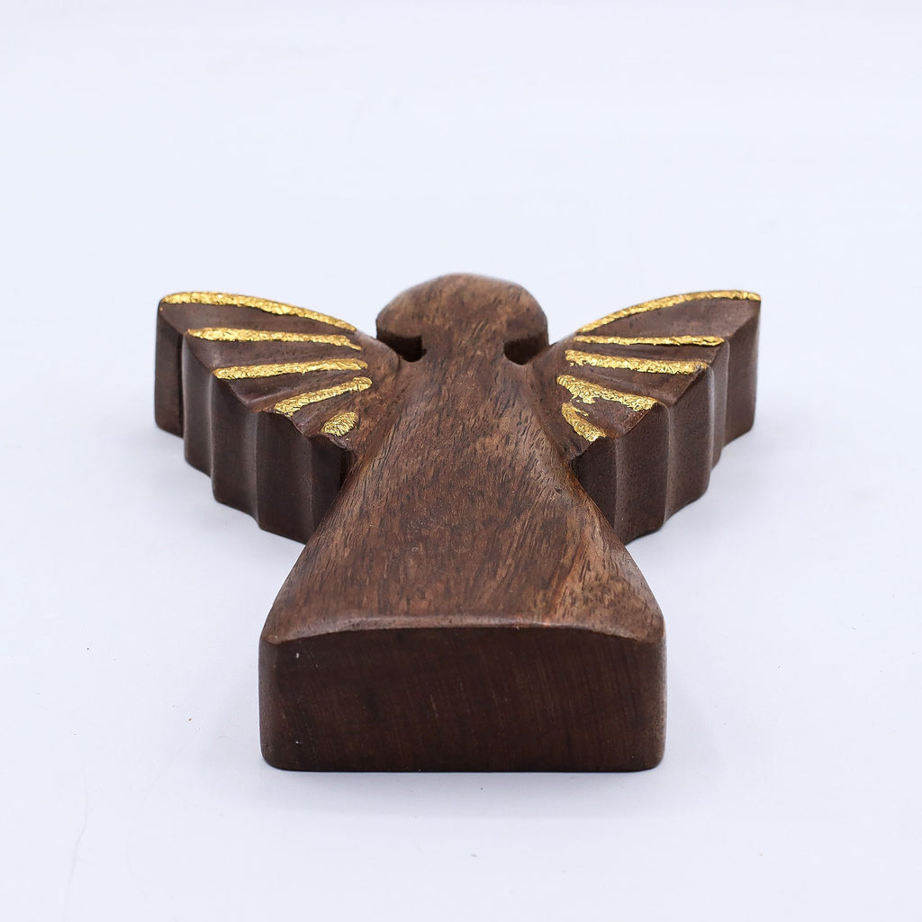Medium Mango Wood Angel - Gold Wings, 16cm – view 3