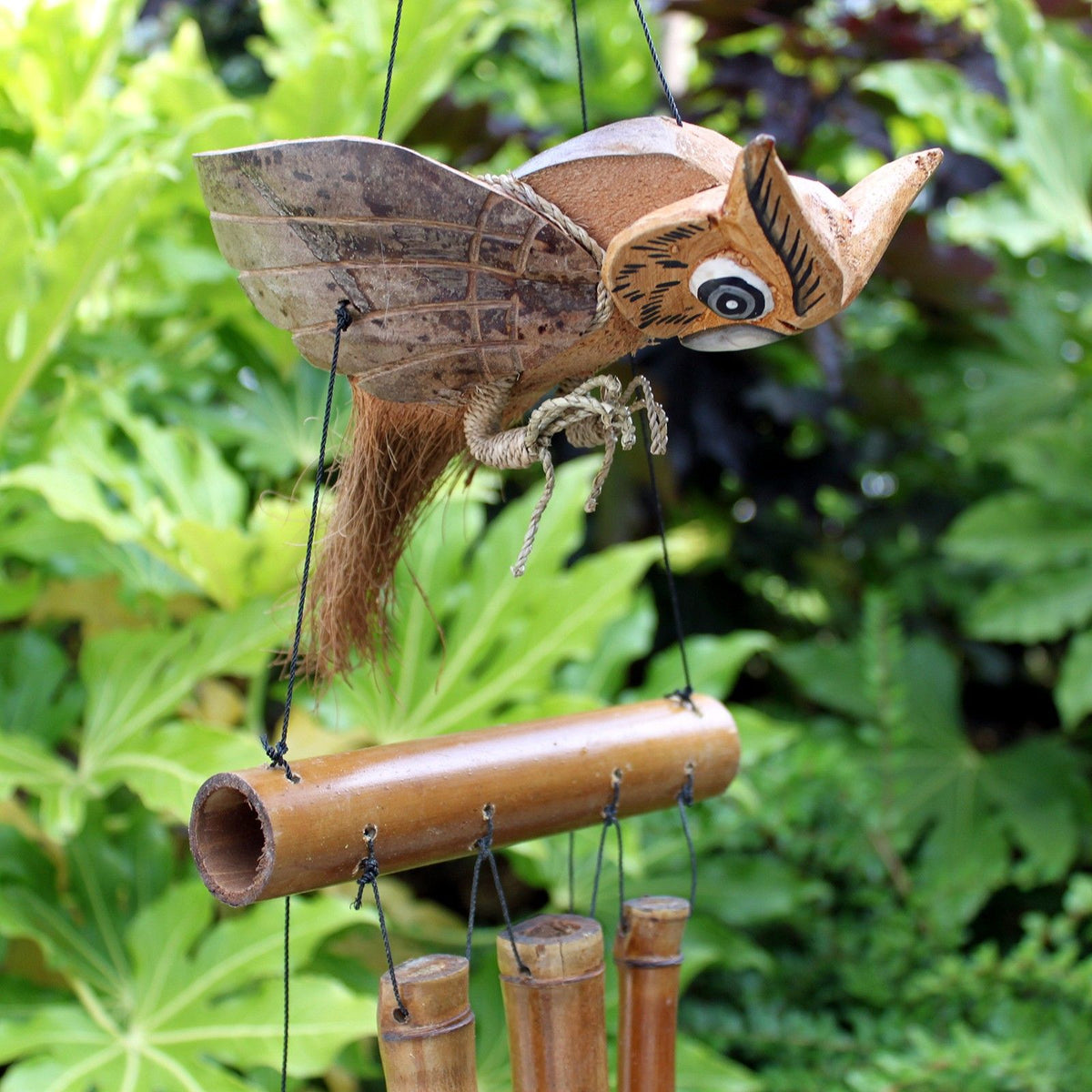 Coconut Owl Wind Chime, Bamboo, Approx. 1 m