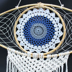Large Macrame Eye Dream Catcher - White, Blue & Grey – view 5