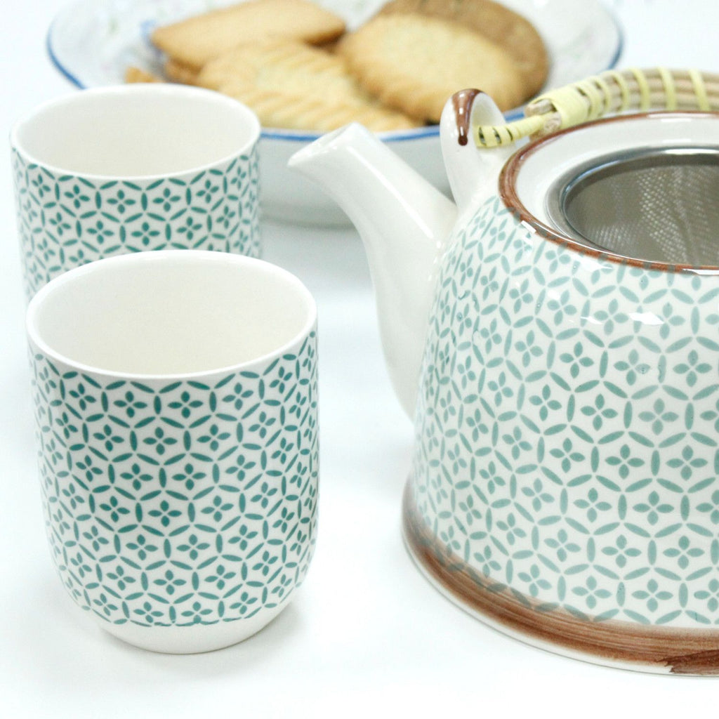 Ceramic Herbal Teapot Set with 6 Cups - Green Mosaic – view 6