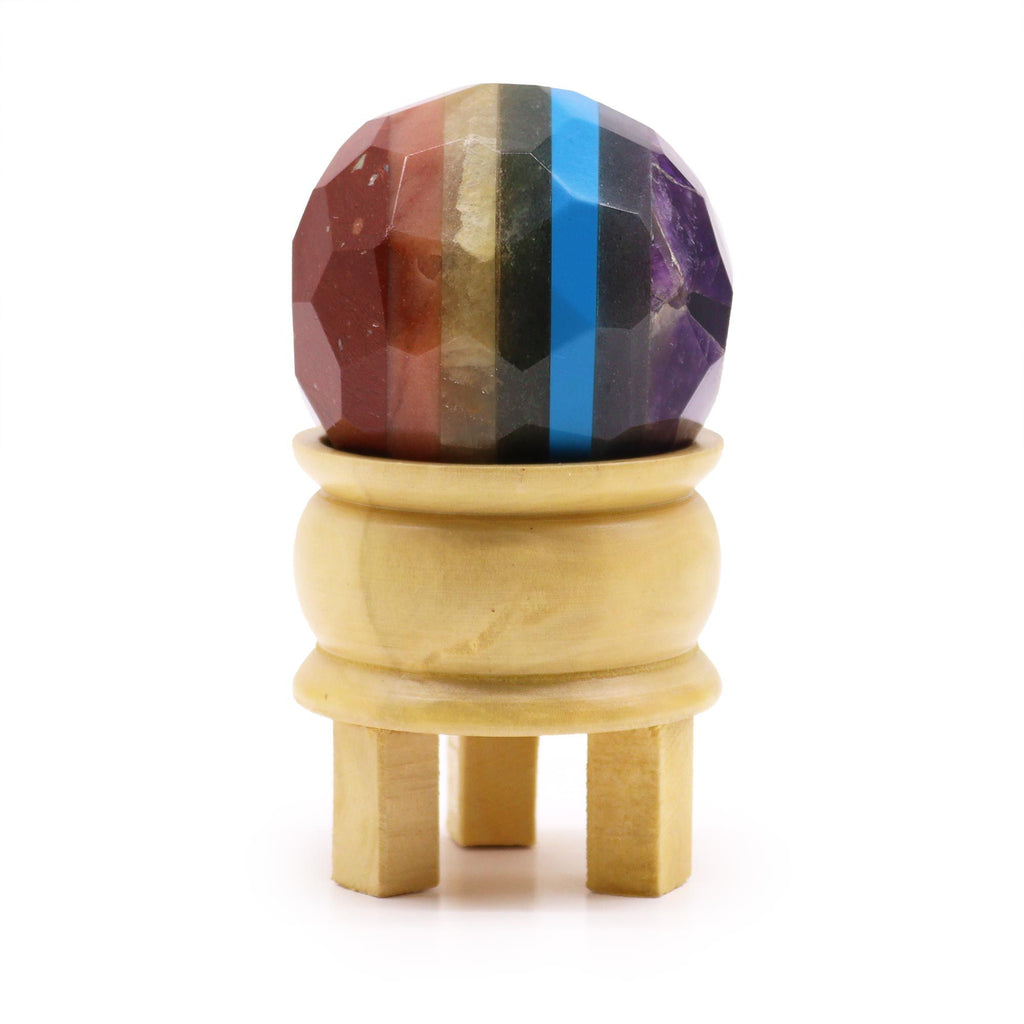Faceted Seven Chakra Healing Ball with Wooden Stand – view 4