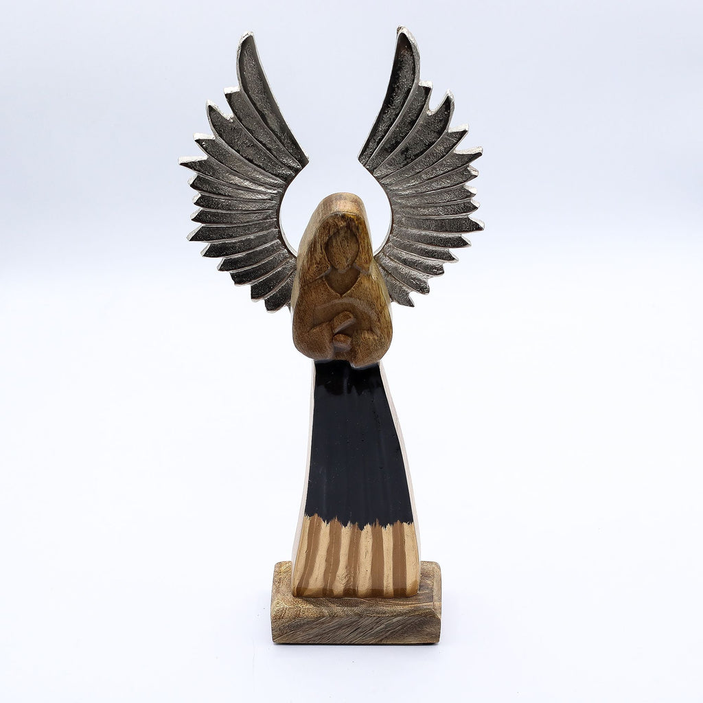 Large Mango Wood Guardian Angel, Metal Wings, 40cm – view 6