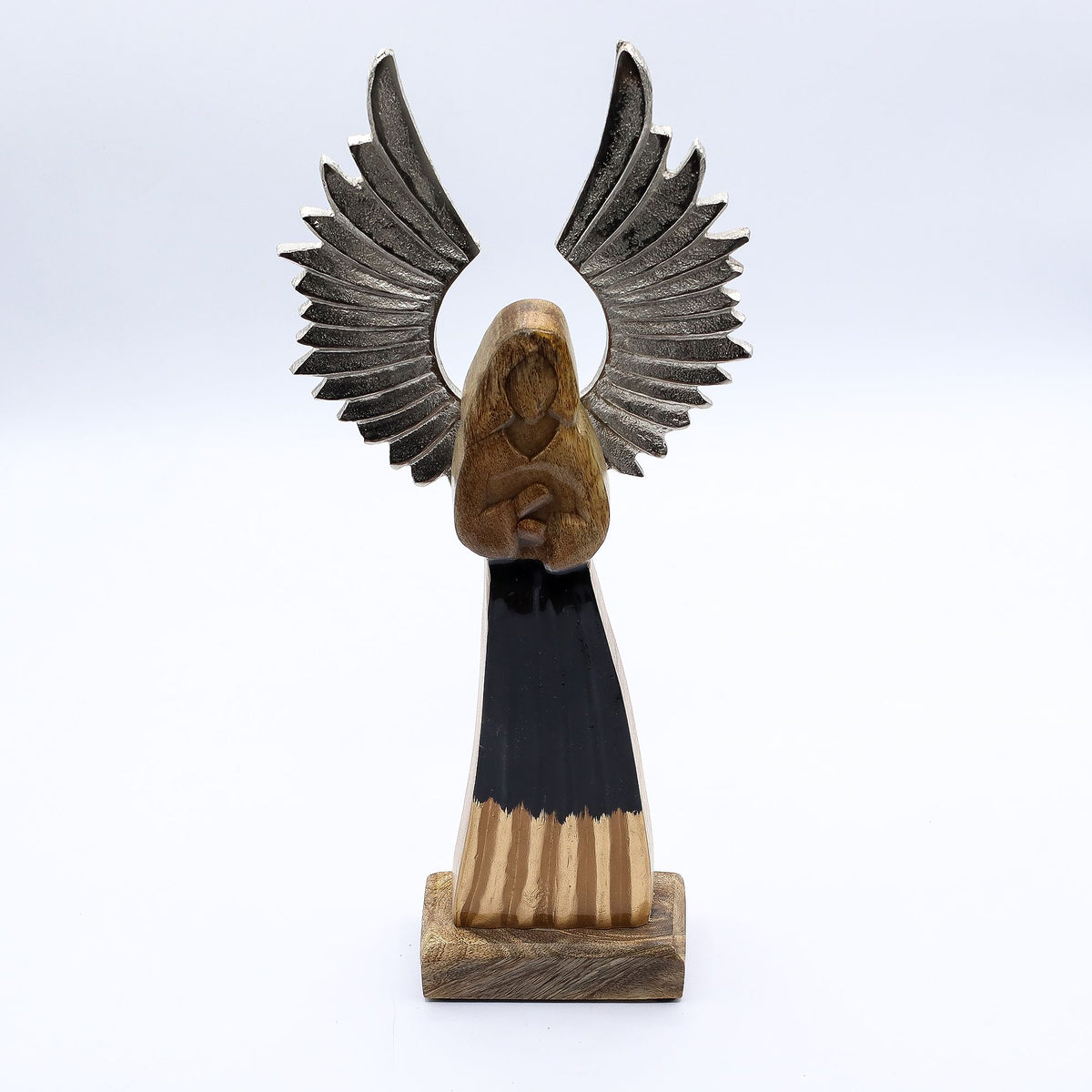 Large Mango Wood Guardian Angel, Metal Wings, 40cm – view 6