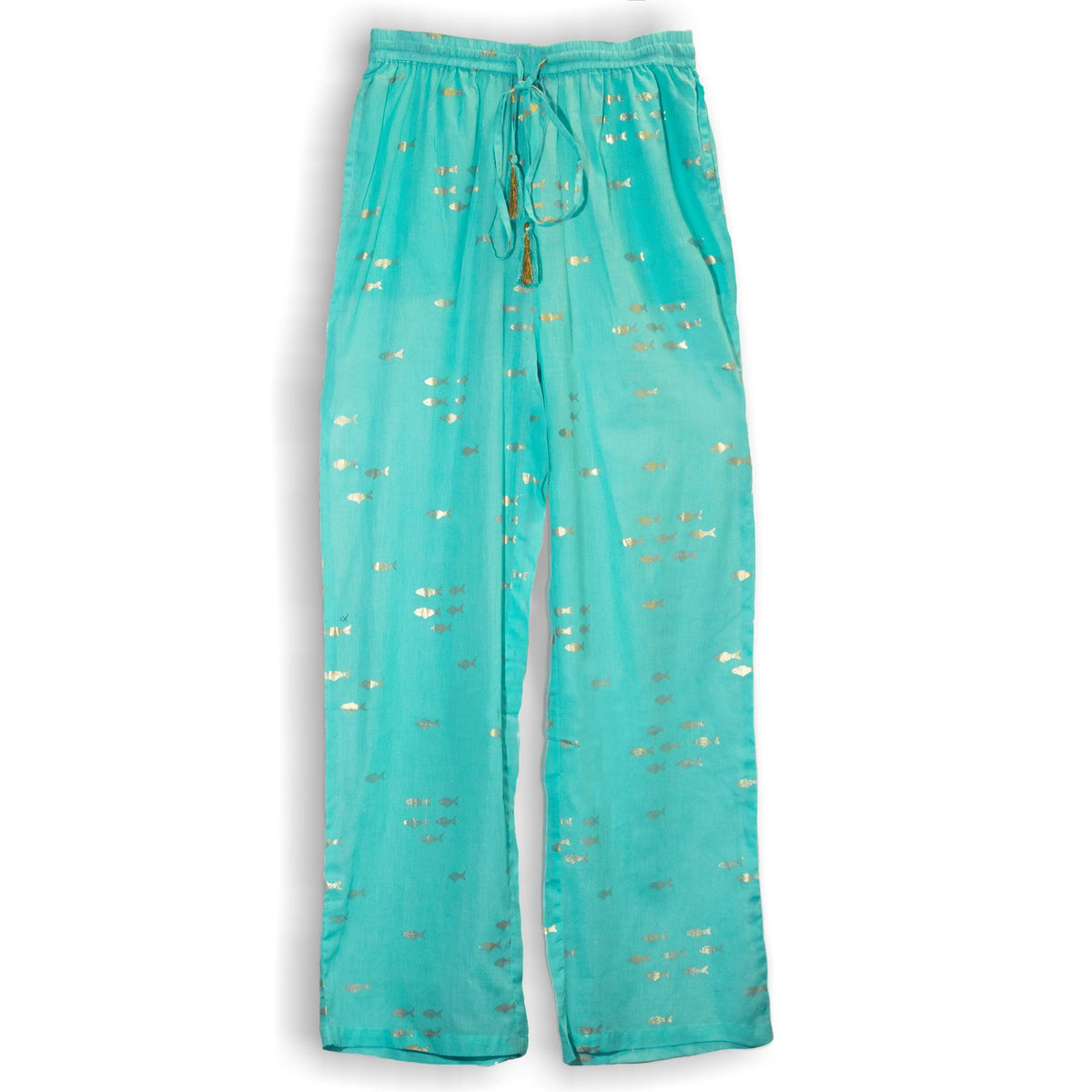 Nomad Sari Cotton Lounge Pants - Turquoise & Gold Fish Design – view 4