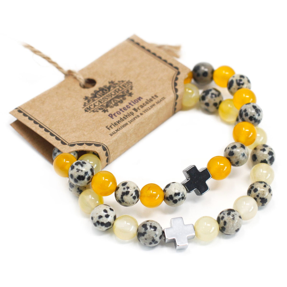 Protection Friendship Bracelet Set - Dalmatian Jasper & Yellow Agate – view 3