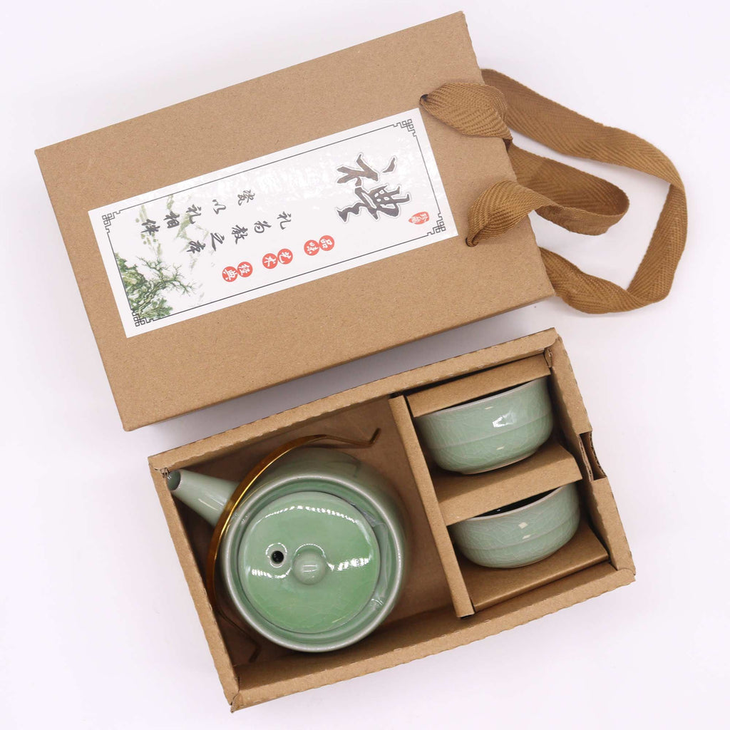 Jade Green Ceramic Teapot Set - Pot & Two Cups – view 2