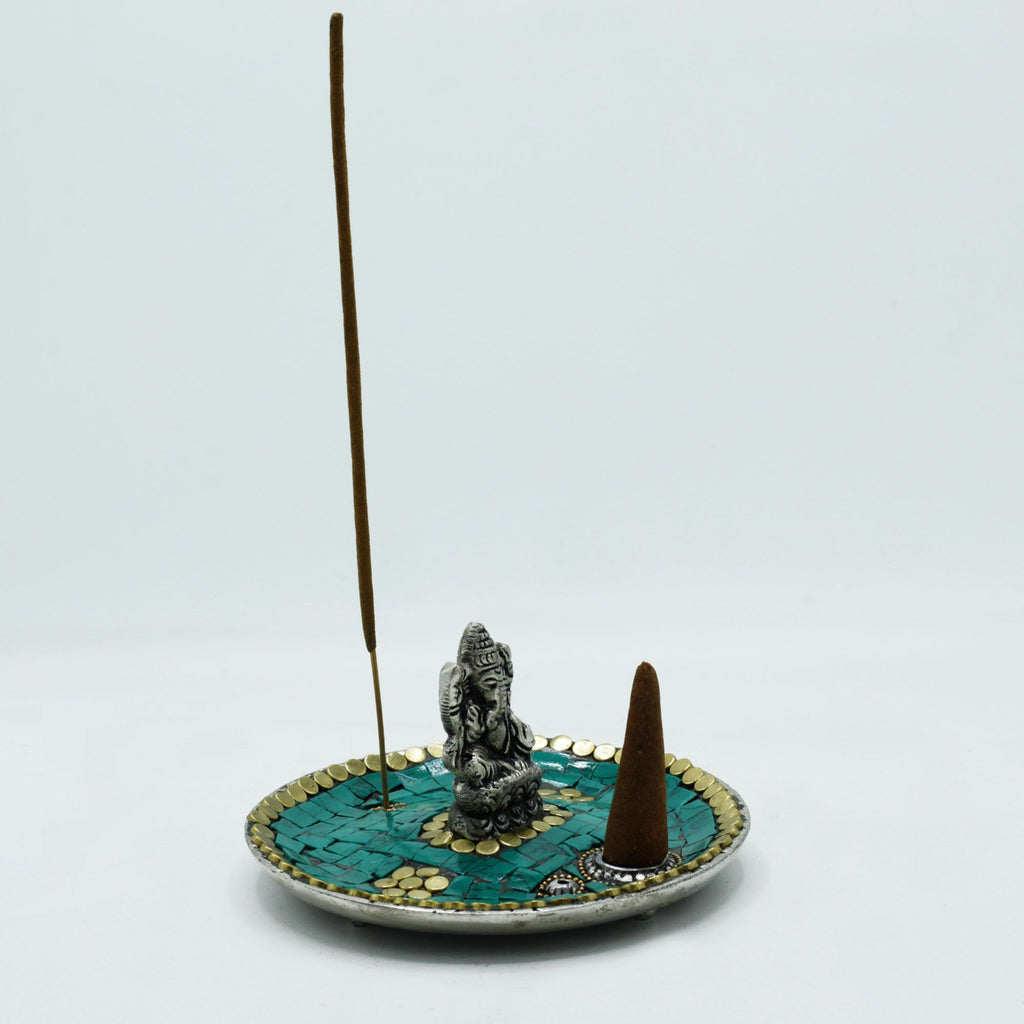 Ganesh Plate Tibetan Mosaic Incense Holder – view 2