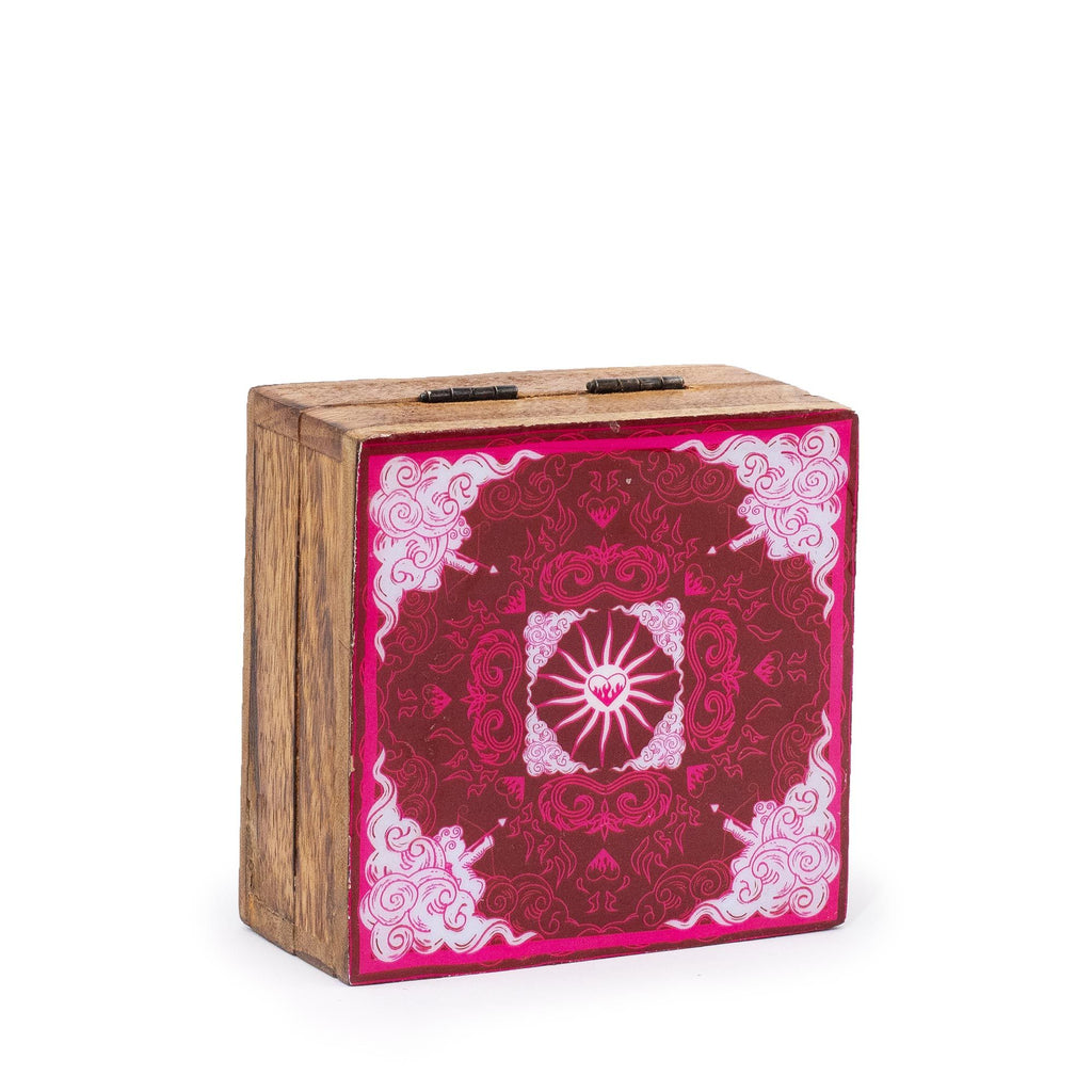 Enamelled Mango Wood Small Square Box 10x10x4.2cm – view 2
