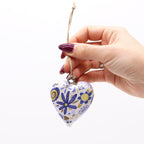 Brass Heart Decoration, Blue Floral – view 2