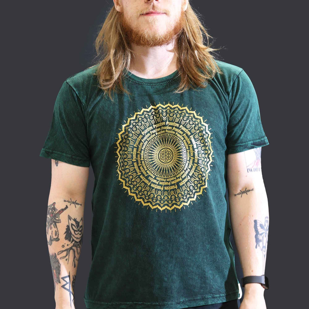 Nomad Sari Stonewashed Cotton T-Shirt – Mandala – Green – Large – view 2