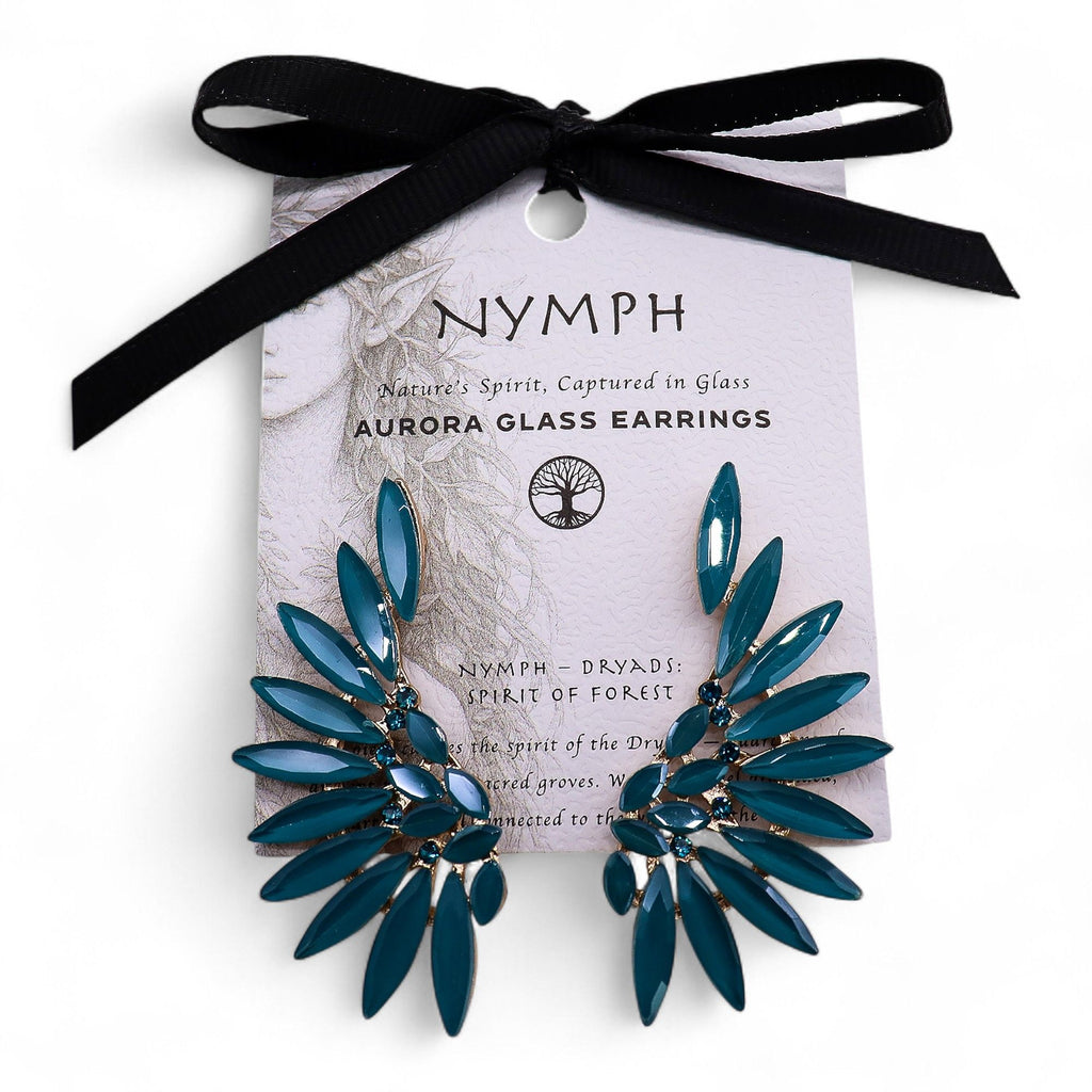 Teal Green Vintage Glass Angel Wings Earrings – view 3