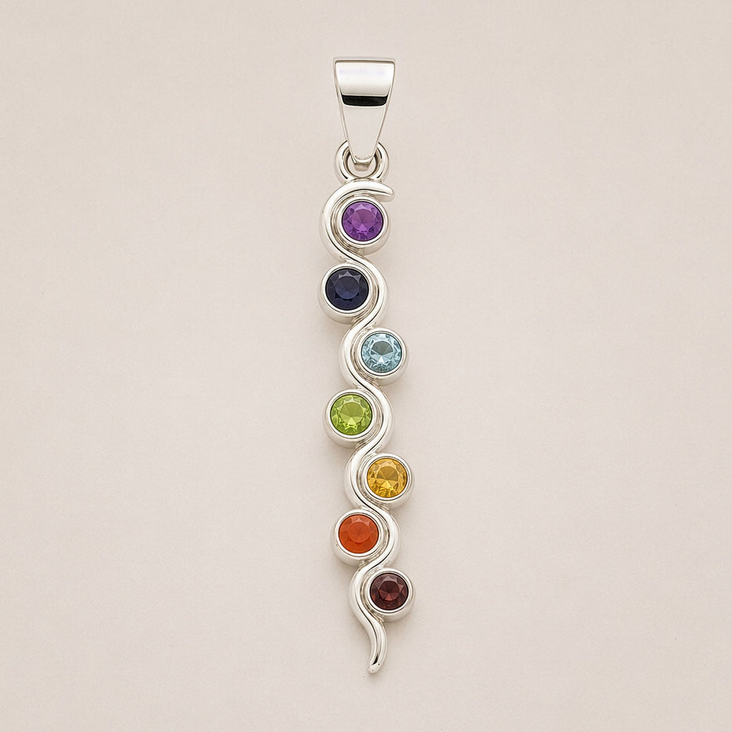 Snake Chakra Pendant Necklace on Silver Plated Cord 45cm – view 3