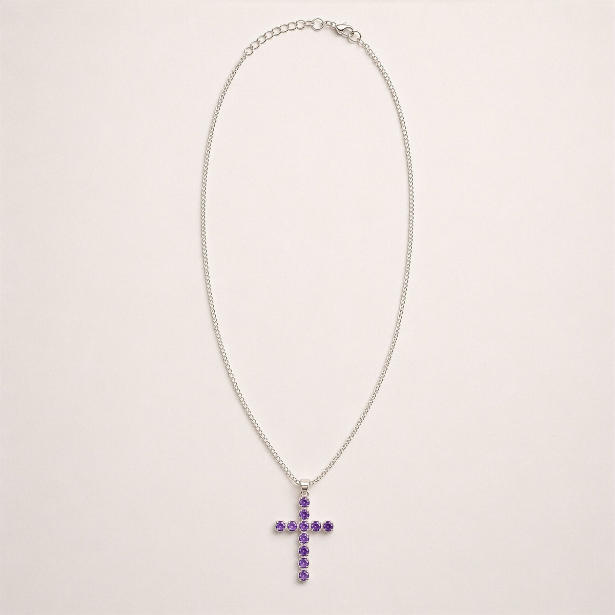 Amethyst Crucifix Pendant - Silver Plated 45cm Chain – view 2