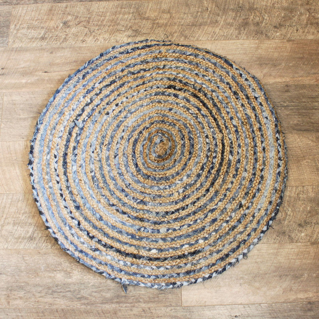 Round Jute and Recycled Denim Rug - 90 cm – view 3