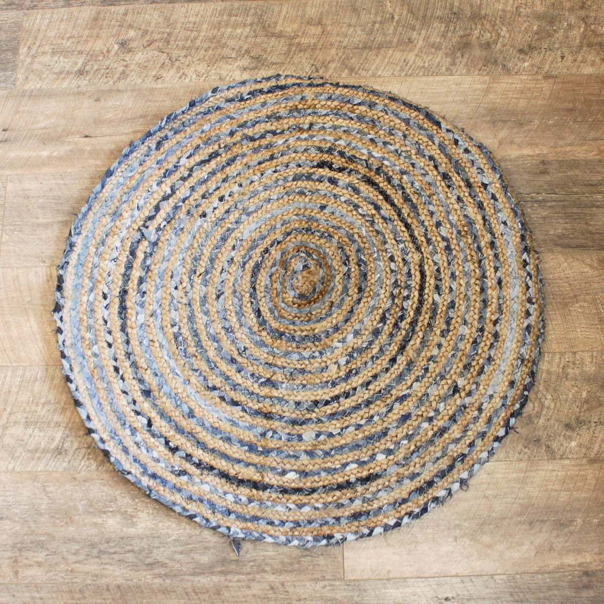 Round Jute and Recycled Denim Rug - 90 cm – view 3