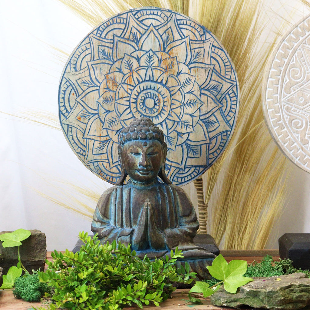Buddha Feng Shui Set, Flower Mandala, Blue Finish