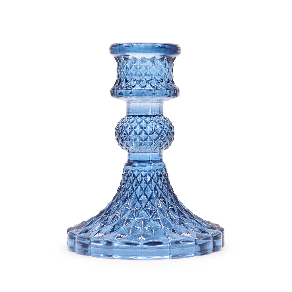 Vintage Pressed Glass Candle Holders - Royal Blue Set of 2
