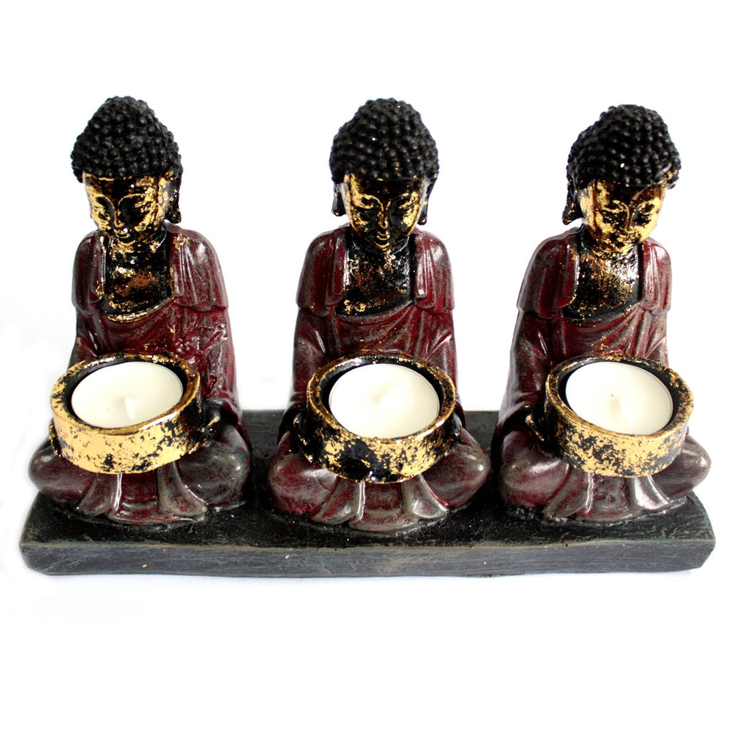 Antique Buddha Three Devotees Candle Holder