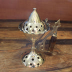 Large Brass Cone Incense Burner with Handle