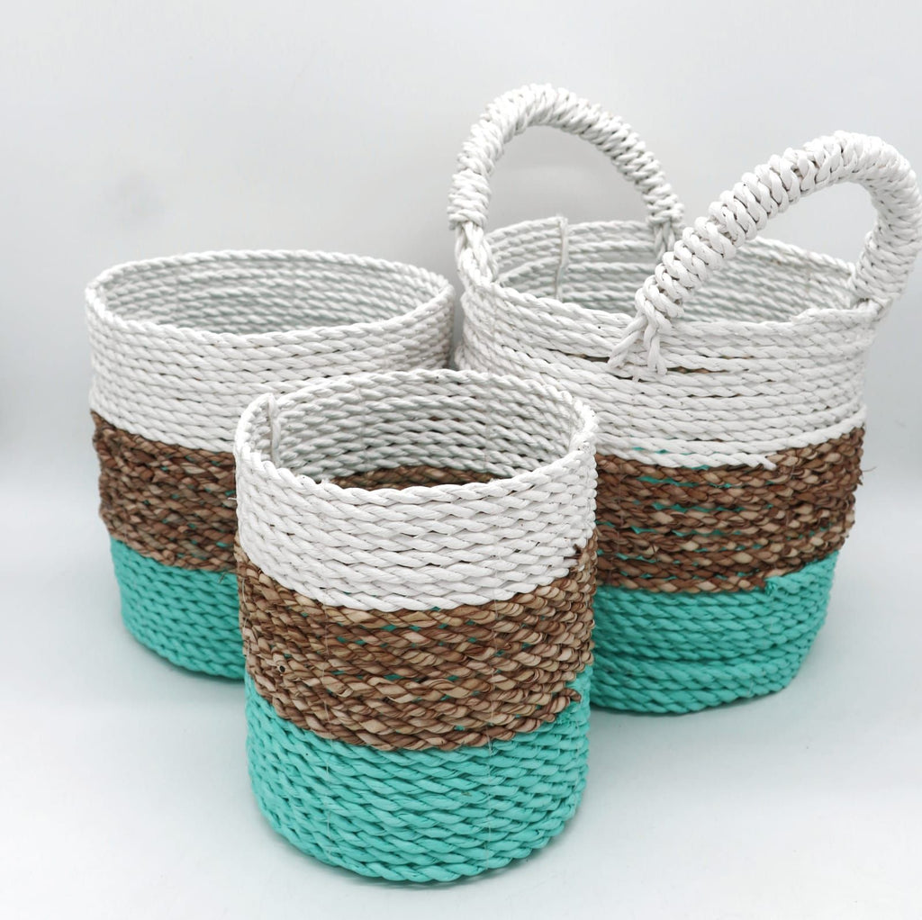 Seagrass Basket Set, 3 Pieces - Green, Natural, White – view 8