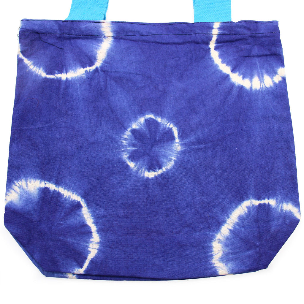 Tie-Dye Cotton Bag 38x42cm - Blue Rings, Blue Handle – view 5