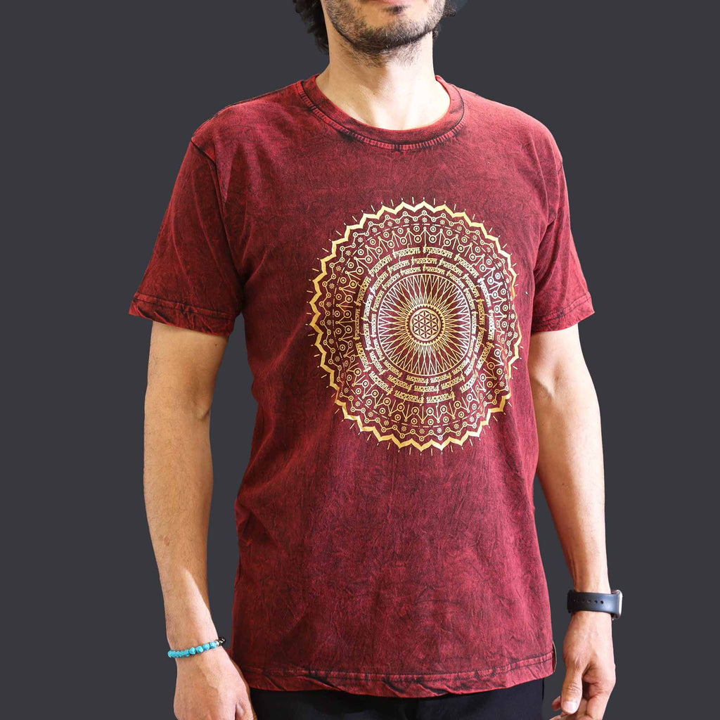 Nomad Sari Stonewashed T-Shirt - Mandala - Maroon - Medium