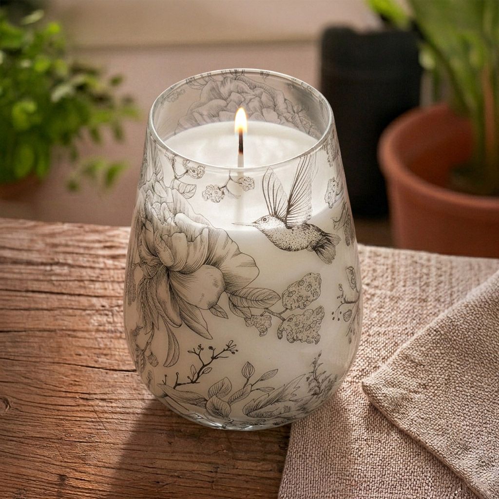 Tall Glass Jar Candle - Drawn by Flame Birds – view 4