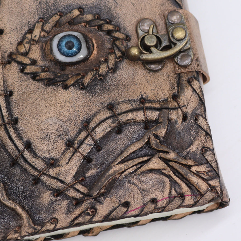 Brown Tan Leather Notebook, Evil Eye, 160 Pages – 17x12.5 cm
