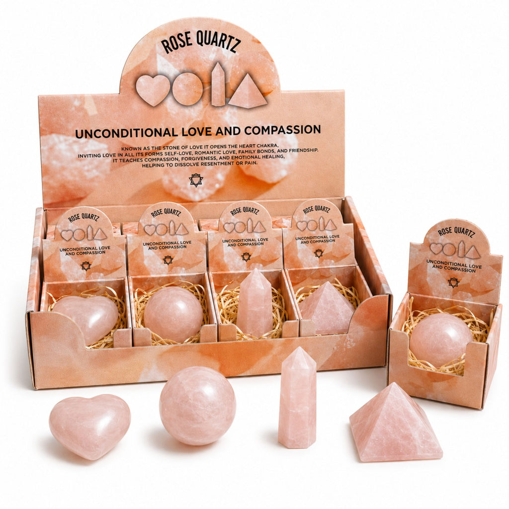 Rose Quartz Gemstone Shapes Set - Heart, Sphere, Obelisk, Pyramid – view 5
