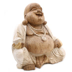 Hand Carved Happy Buddha Statue, Whitewash, 50cm – view 2