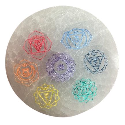 Selenite Charging Plate 8cm - Chakra Design in Colour – view 2