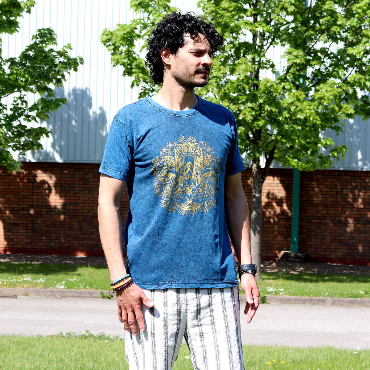 Nomad Sari Stonewashed T-Shirt - Hamsa - Blue - Medium – view 5