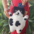 Stacy the Flat Cat Felted Bag with Felt Ball Strap