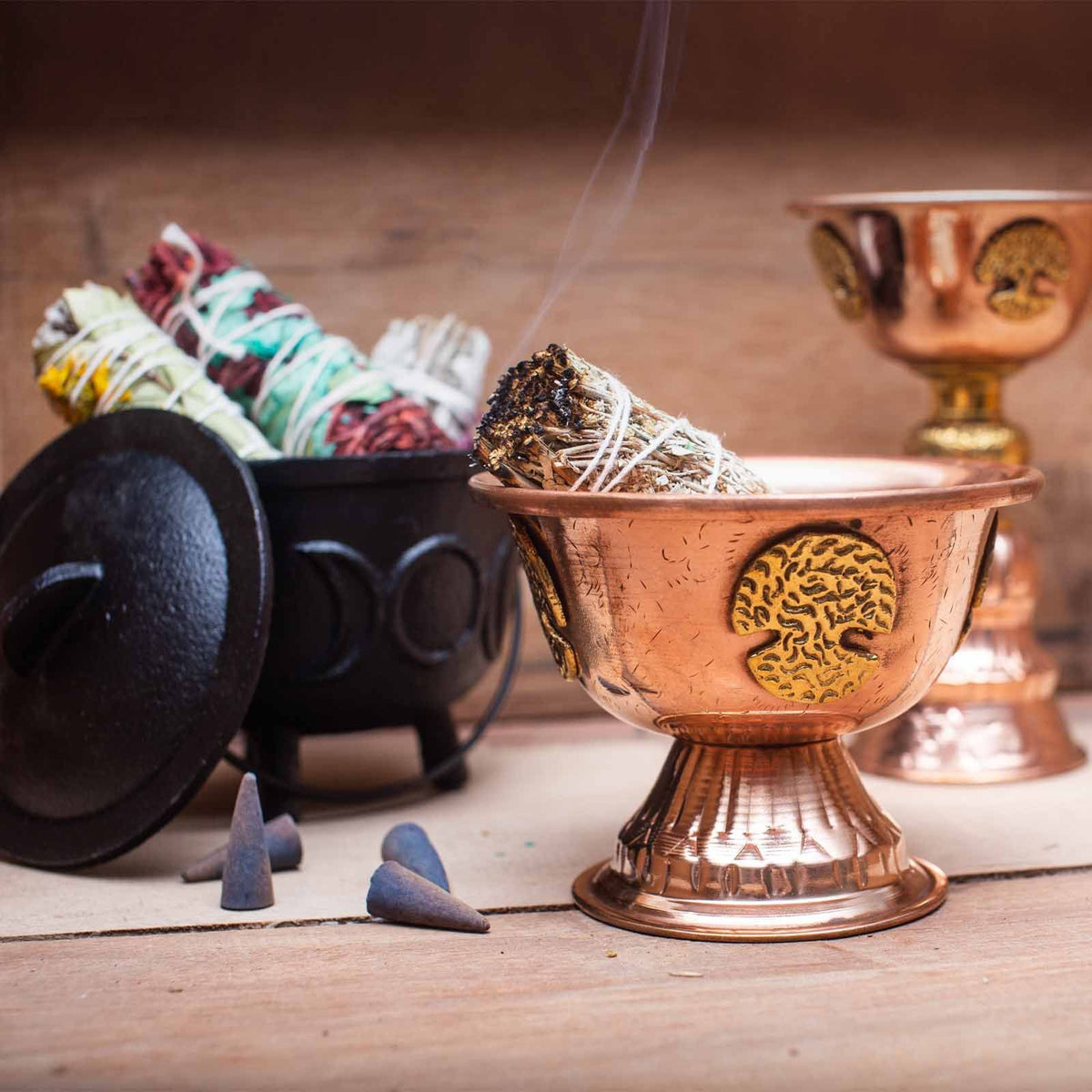 Antique Copper Ritual Chalice, Triple Moon, 10x8cm