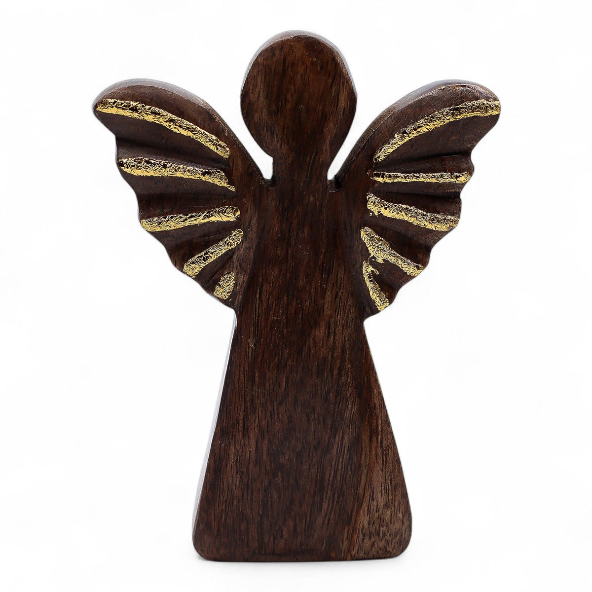 Medium Mango Wood Angel - Gold Wings, 16cm – view 7