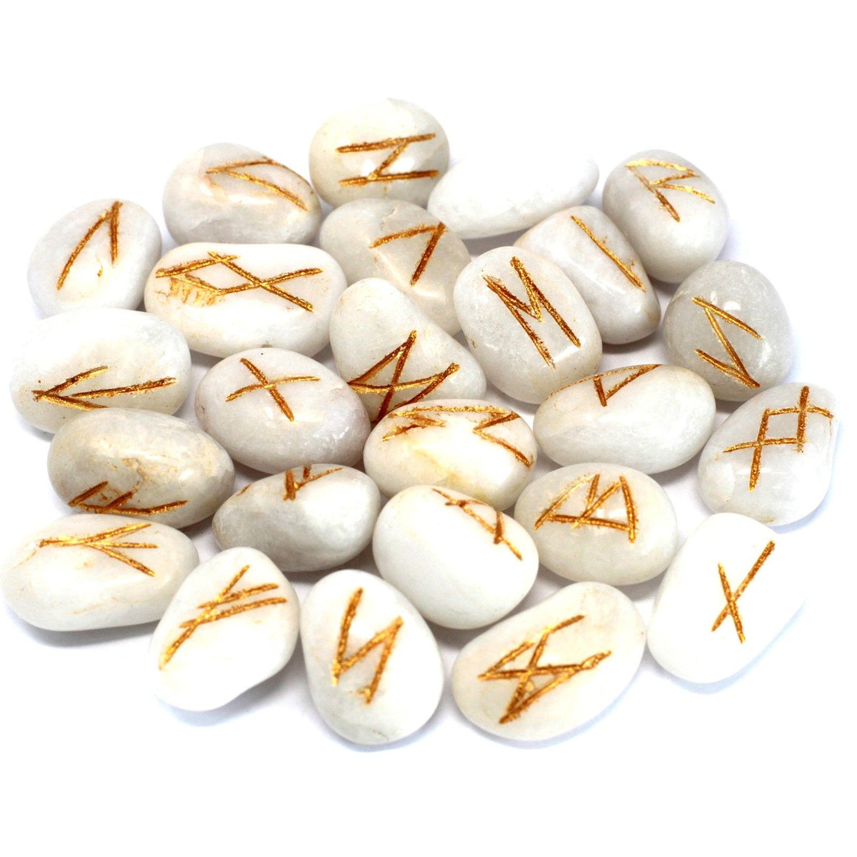White Agate Rune Stone Set in Cotton Pouch – view 2