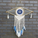 Large Macrame Eye Dream Catcher - White, Blue & Grey – view 2