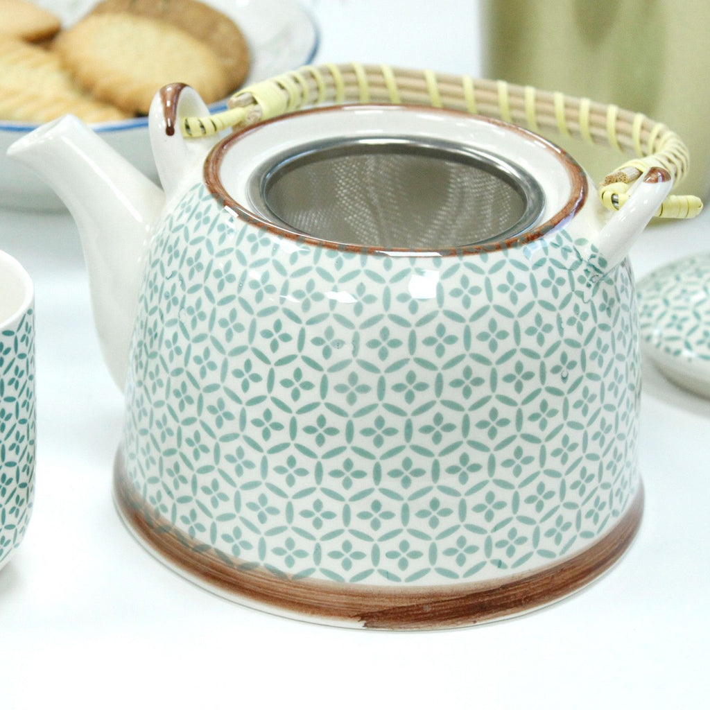 Ceramic Herbal Teapot Set with 6 Cups - Green Mosaic – view 4