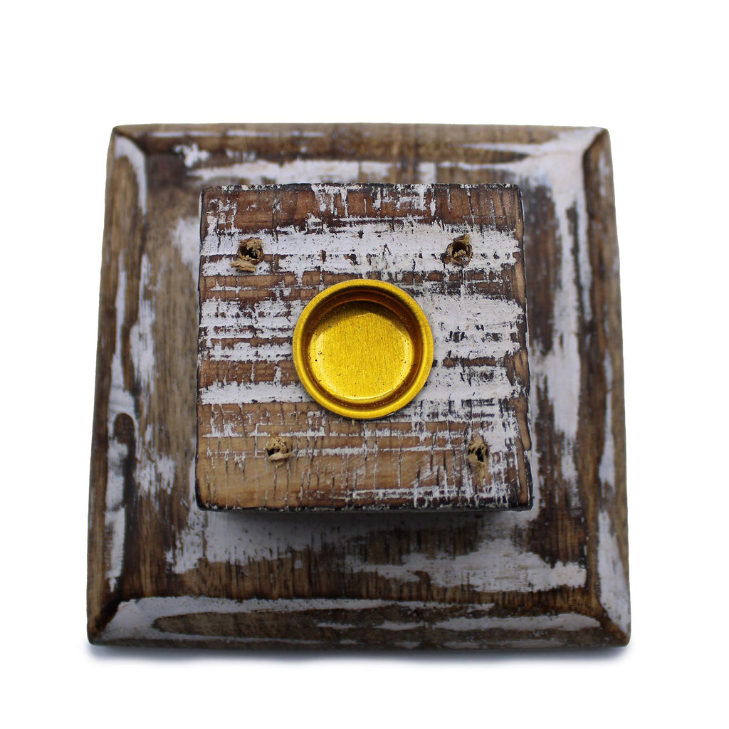 Whitewashed Mango Wood Incense Holder - Smoke Tower 30cm