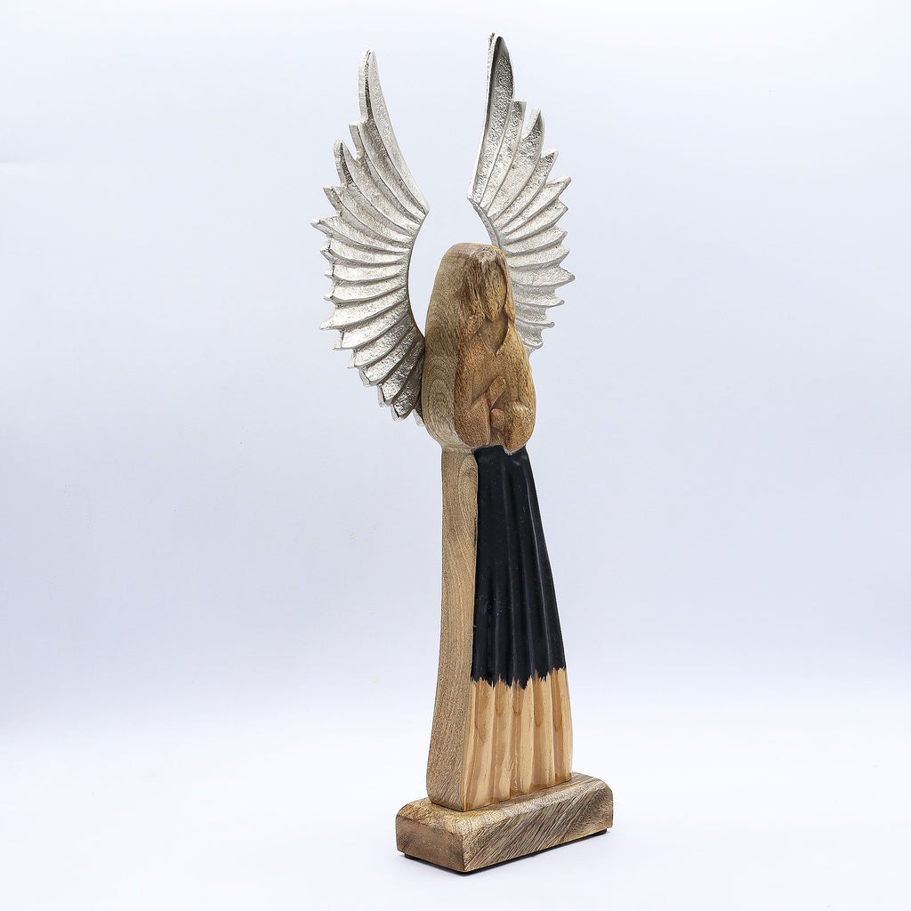 Large Mango Wood Guardian Angel, Metal Wings, 40cm – view 3