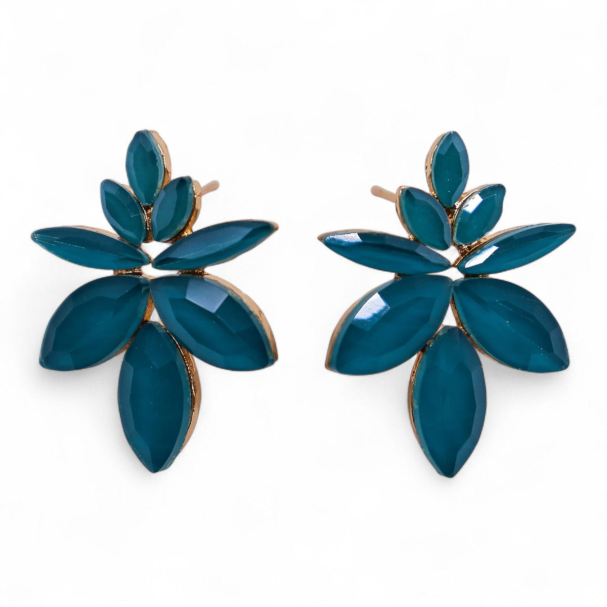 Teal Green Vintage Glass Flowers Earrings – view 5