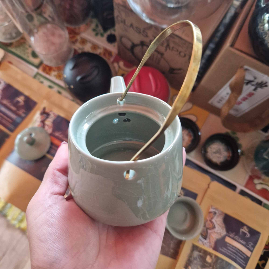 Jade Green Ceramic Teapot Set - Pot & Two Cups