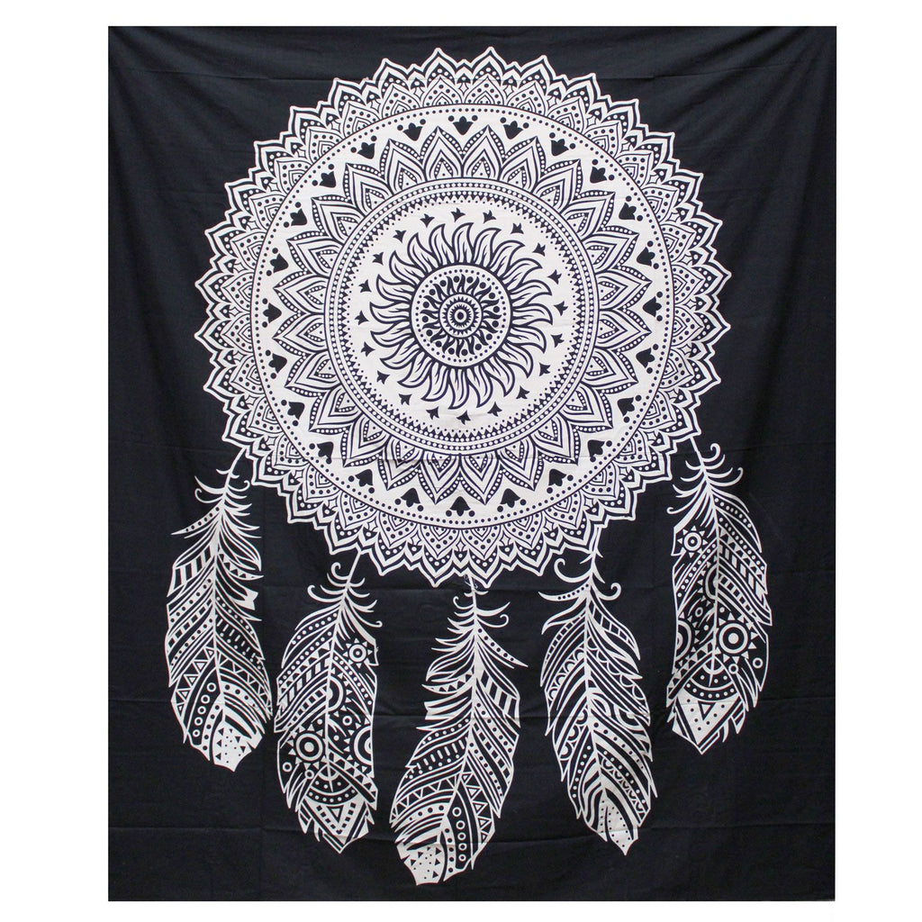 Black and White Cotton Bedspread, Dreamcatcher – view 2